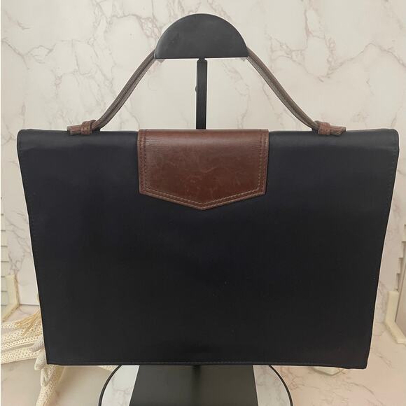 Yves Saint Laurent Top Handle Black Nylon Bag with Brown Leather Trim - Picture 4 of 9